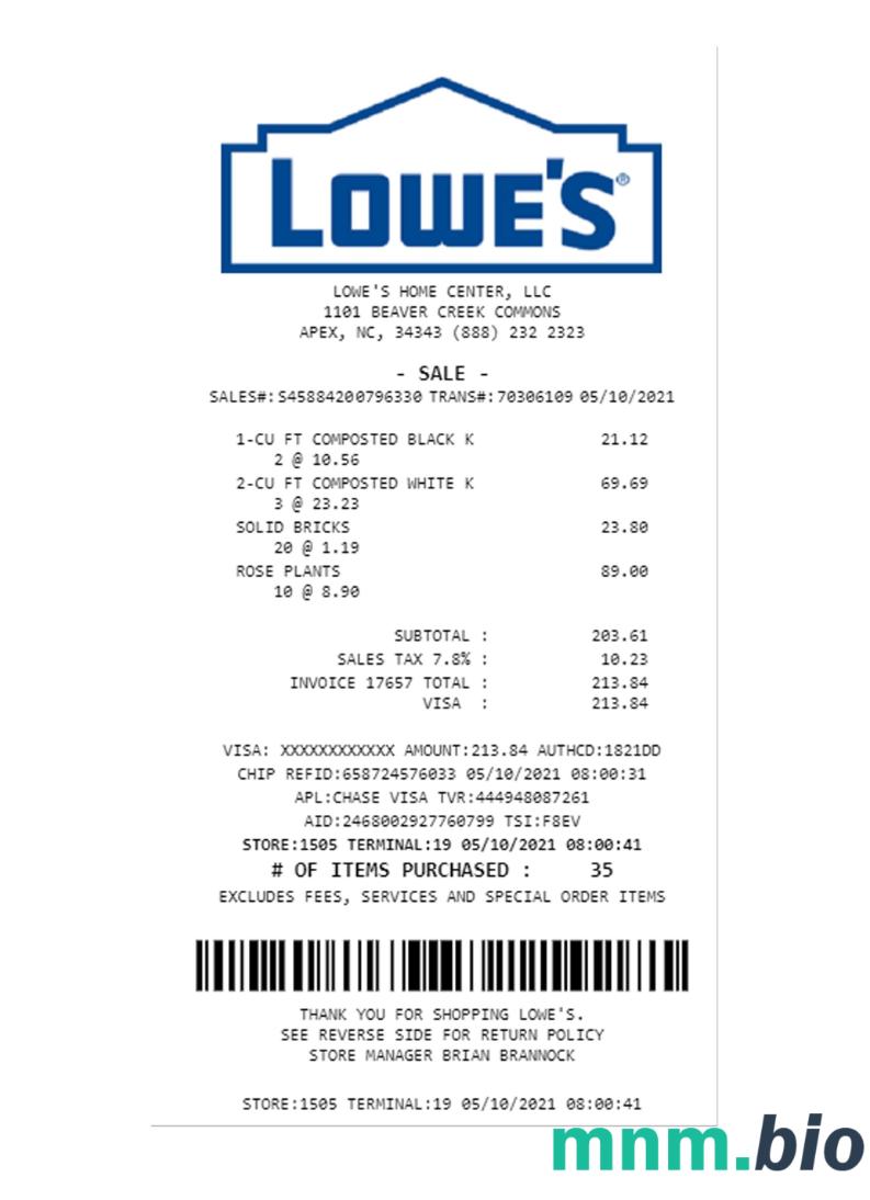Lowe's szablon pokwitowania płatności PSD